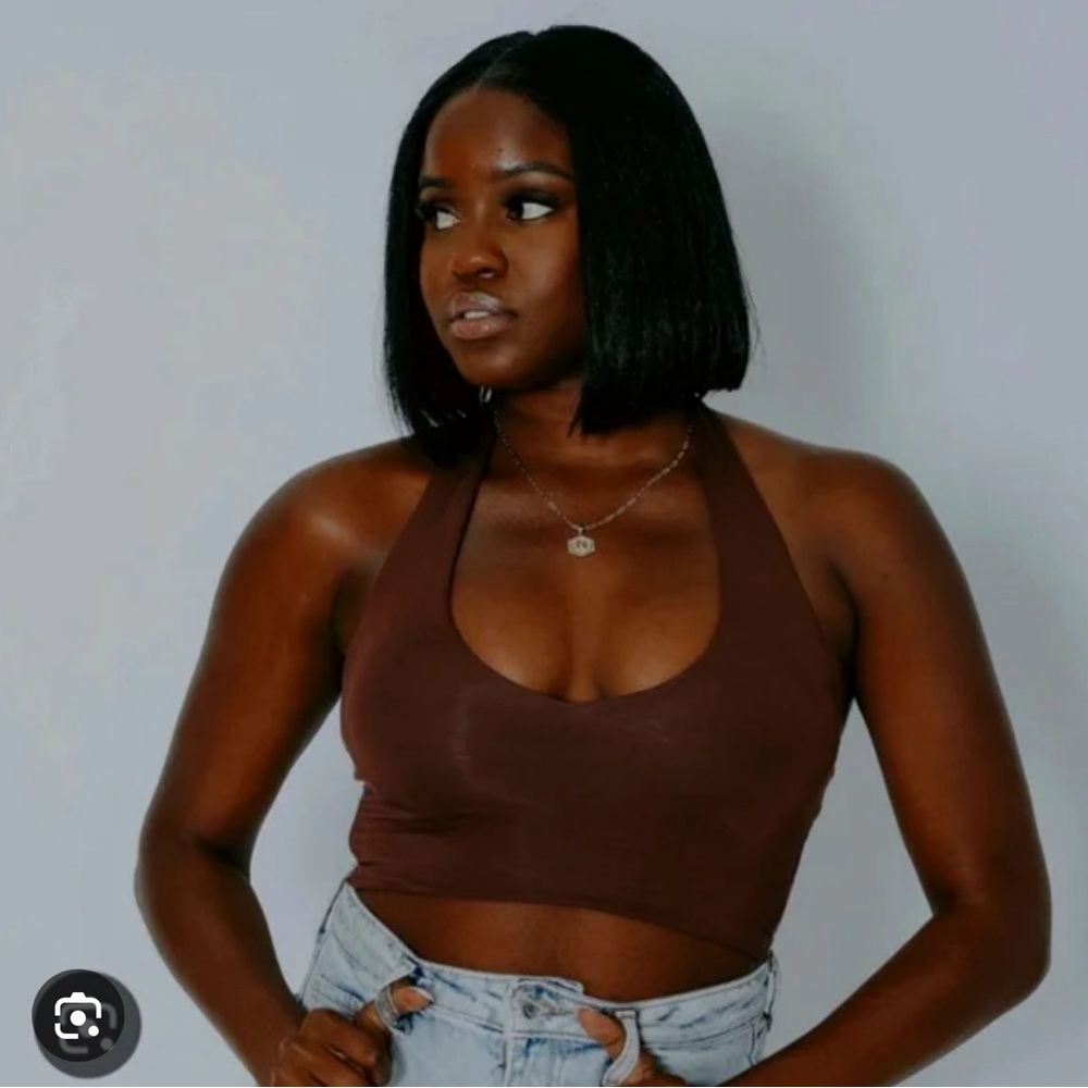 Klassy Network Brown Halter Ultra Crop
